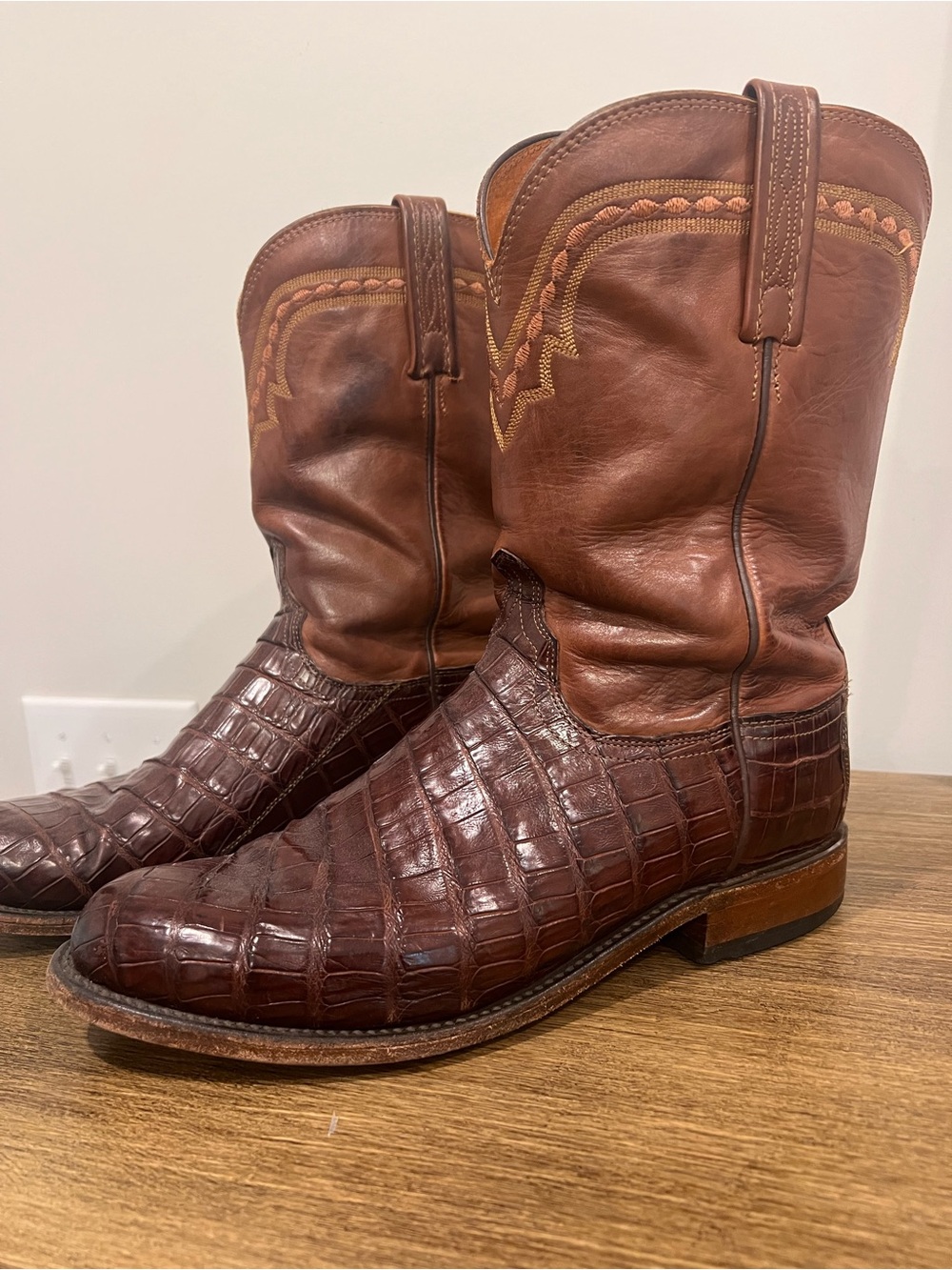 Lucchese Brown Croc-Embossed Leather Western Boots